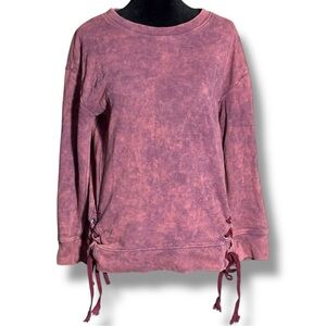 Madden NYC Cozy Mauve Crewneck Long Sleeve Lightweight Sweatshirt with Side Ties